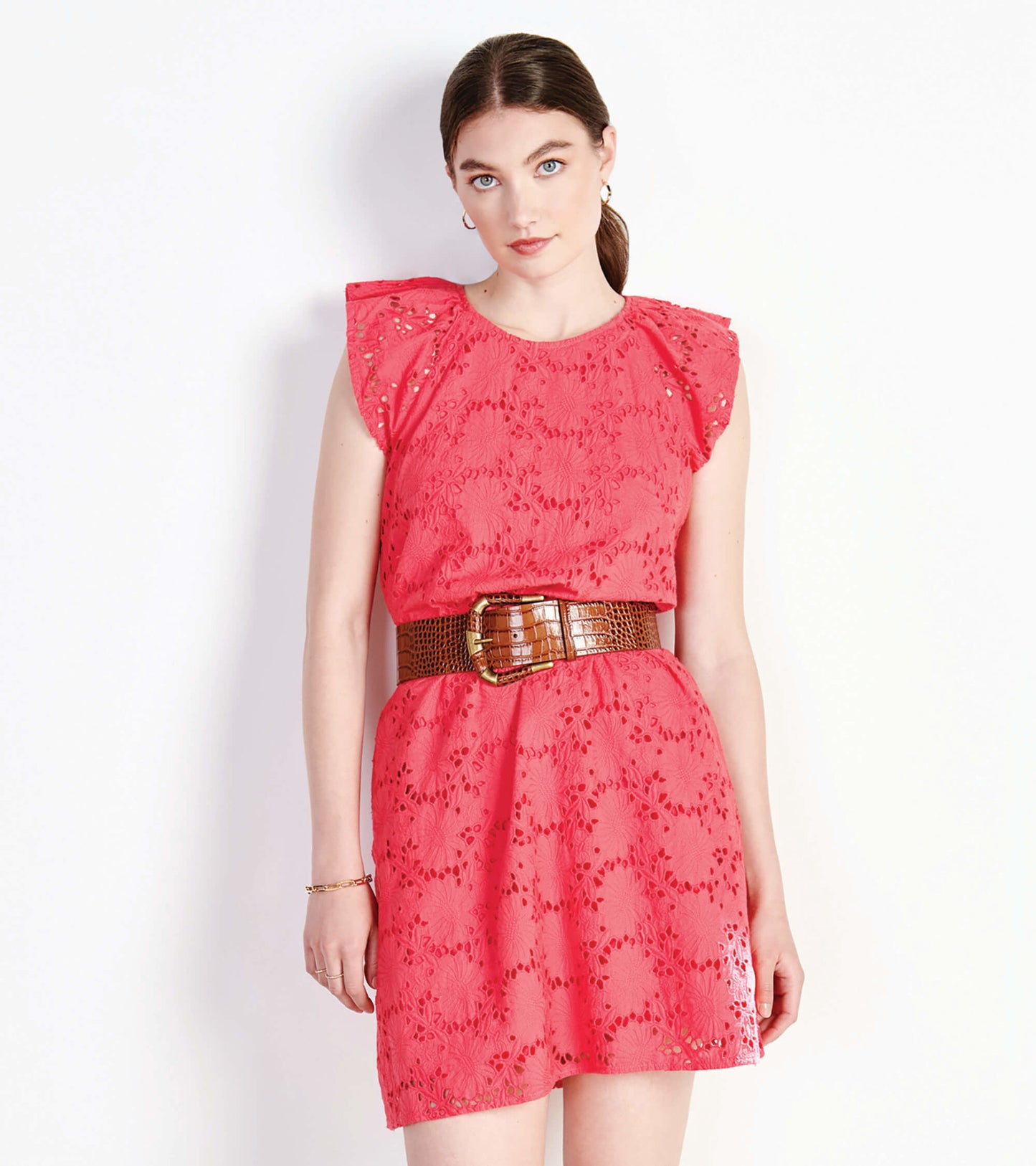 Kaia Eyelet Dress - Rouge Red