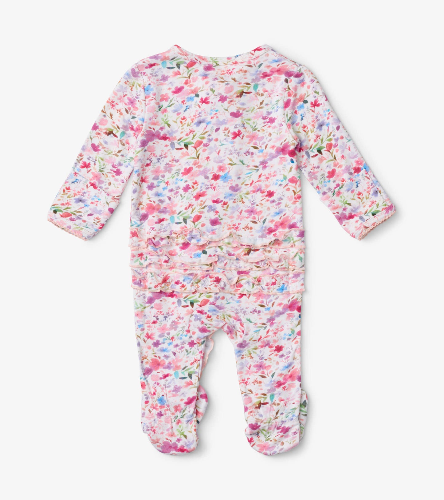 Watercolour Flowers Baby Ruffle Bum Footed Sleeper