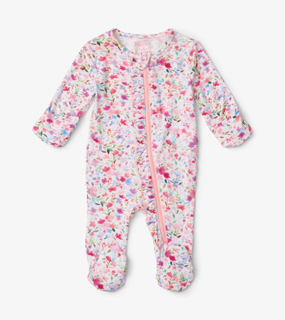 Watercolour Flowers Baby Ruffle Bum Footed Sleeper