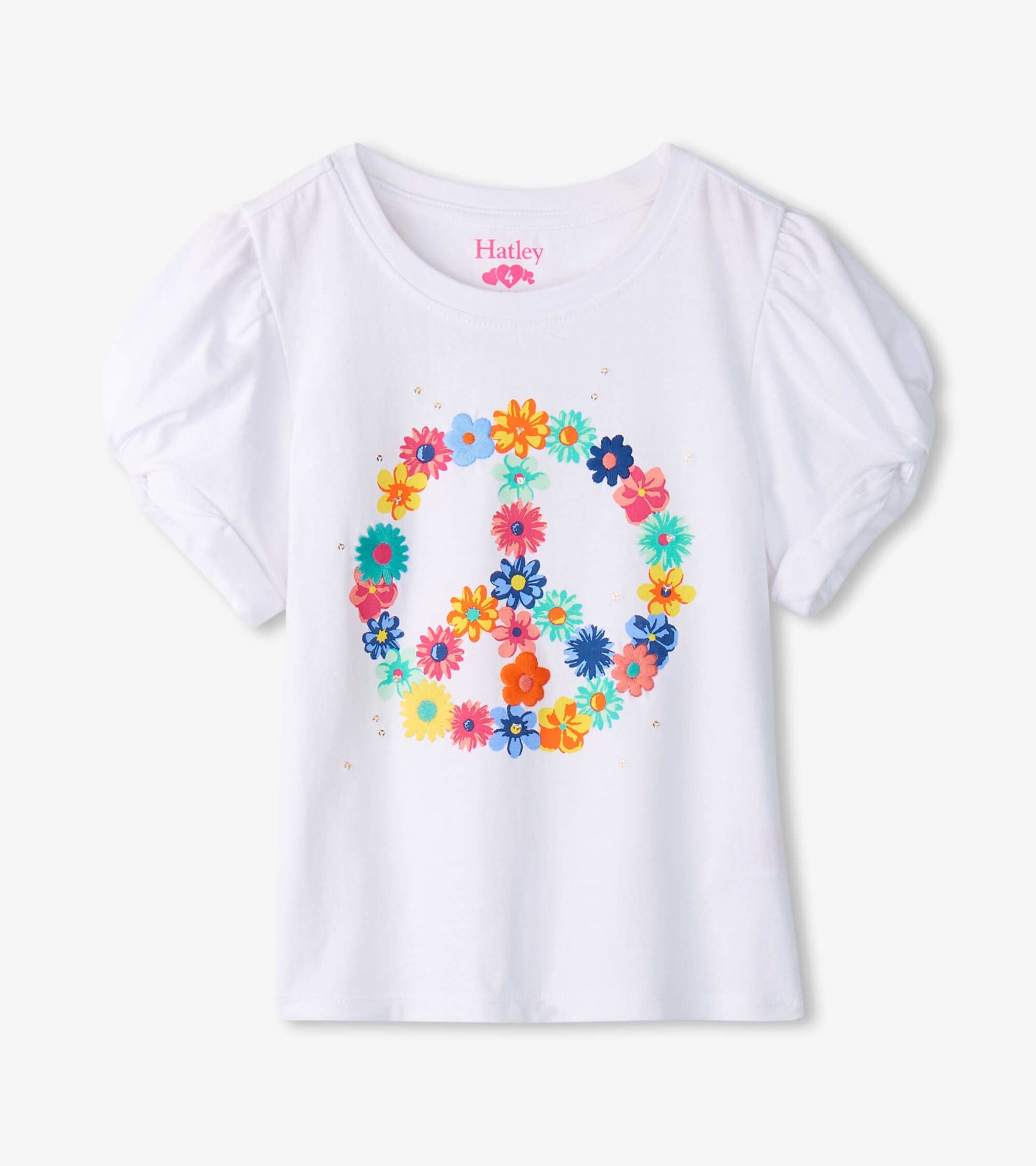 Girls Peace Flower Twisted Sleeve Tee