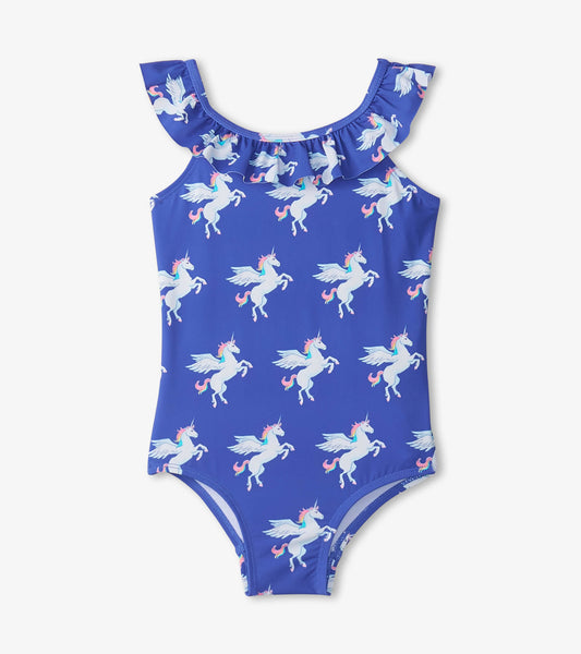 Girls Dazzling Unicorn Ruffle Sleeve Swimsuit