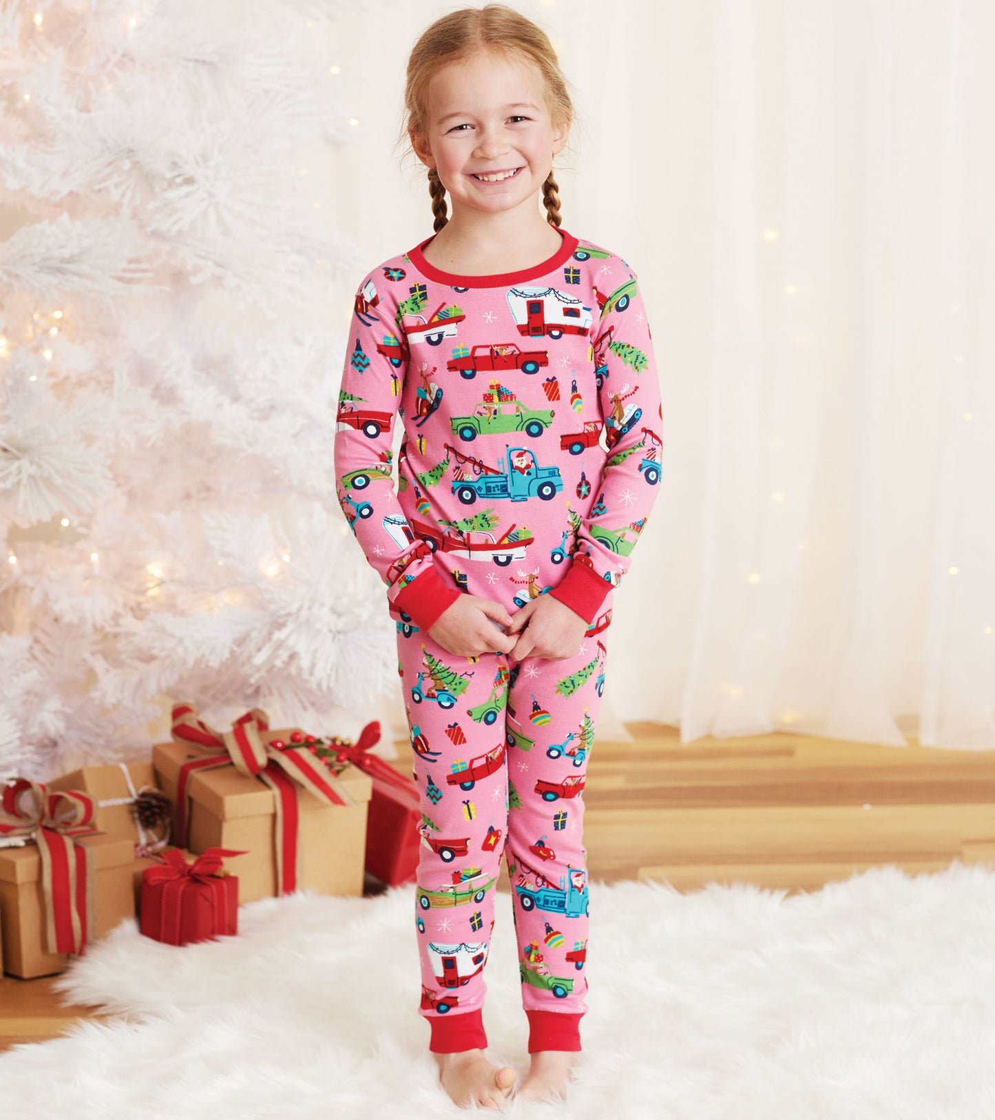 Pink Retro Christmas kids pajama set