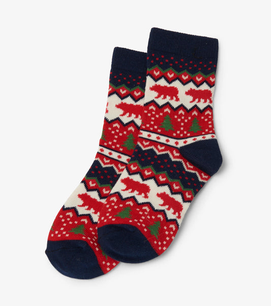 Fair Isle Bear Kids Crew Socks