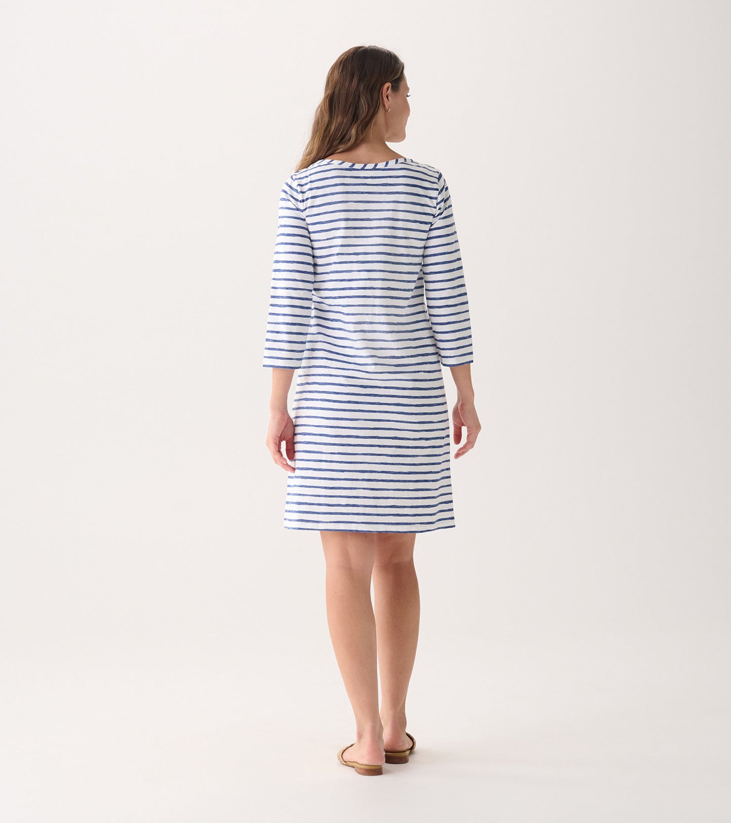 Women's Watercolor Stripes 3/4 Sleeve Summer Dress