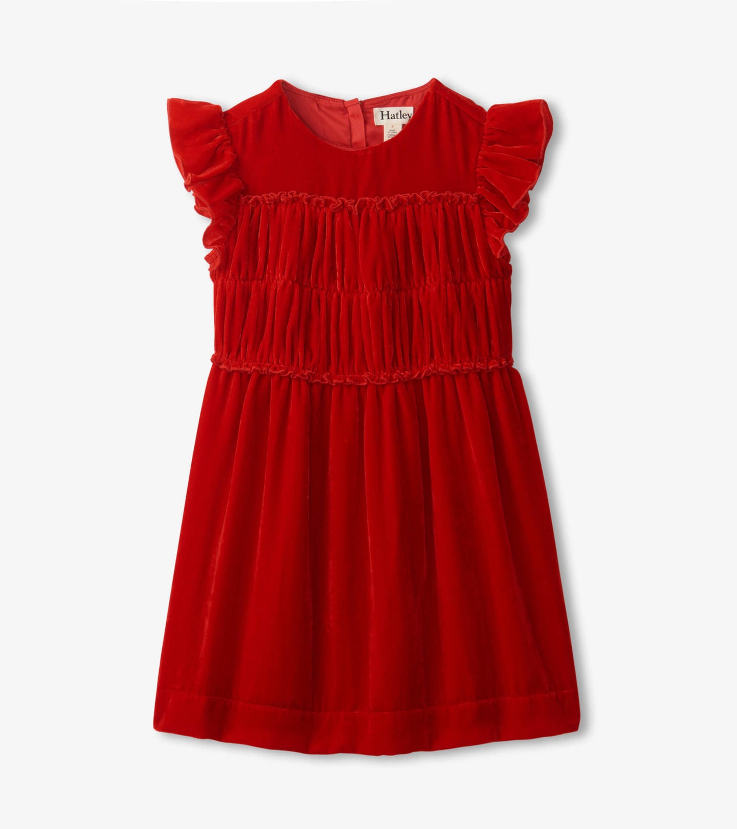 Girls Red Velvet Smocked Panel Dress