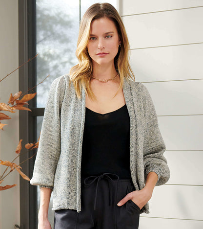 Rolled Edge Cardigan - Cream and Blue Melange