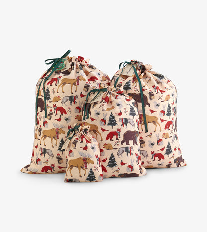 Woodland Christmas Reusable Gift Bag Set