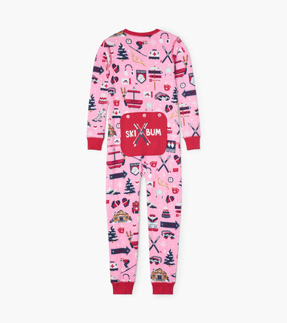 Pink Ski Holiday kids union suit