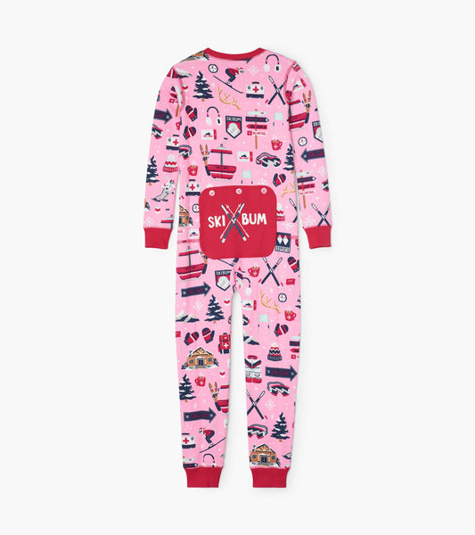 Pink Ski Holiday kids union suit