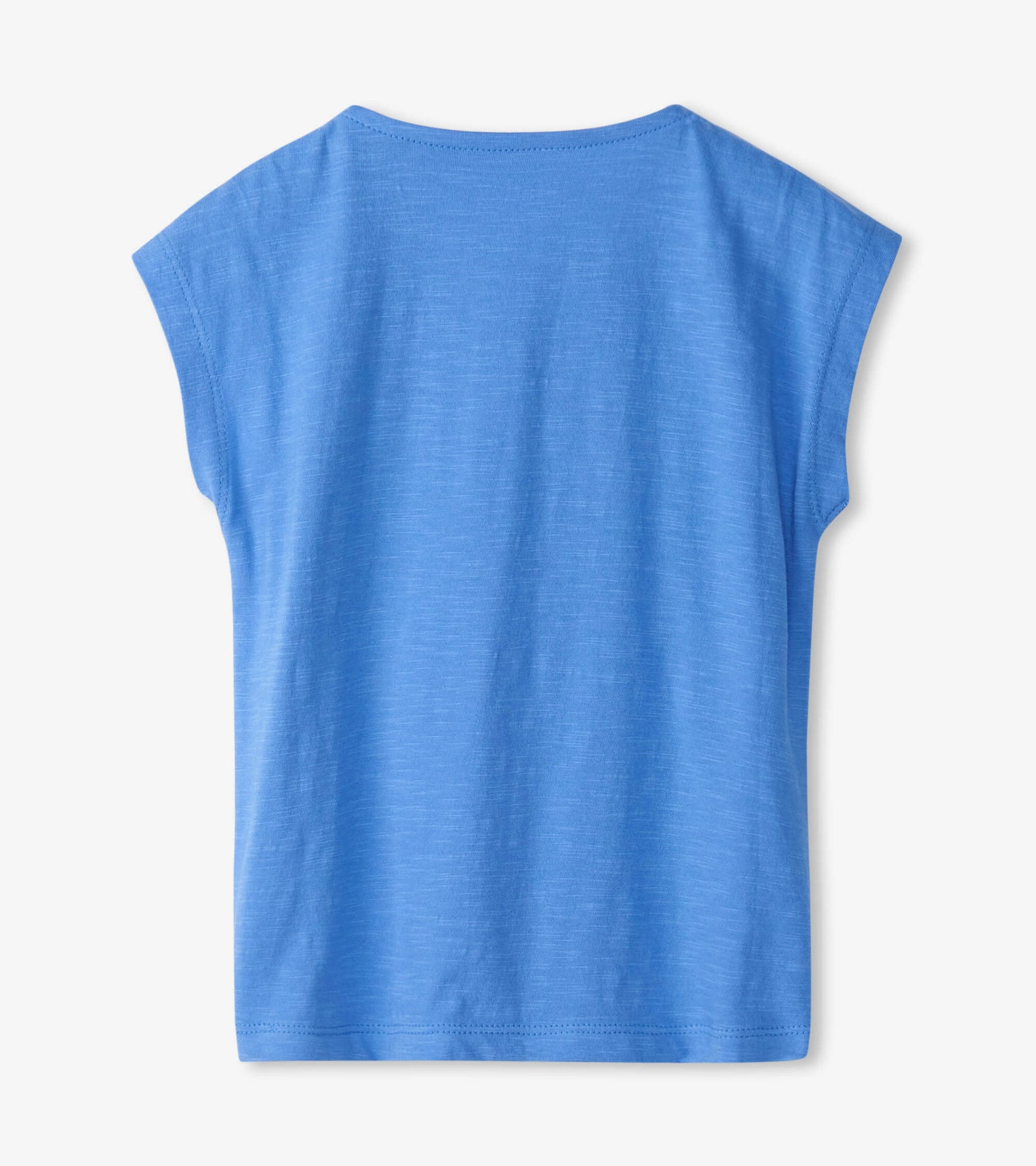 Light blue short-sleeve shirt with a relaxed fit, featuring a smooth texture and rounded neckline.