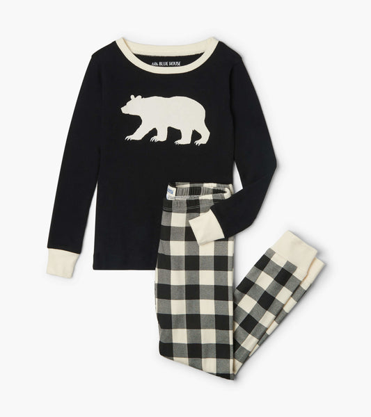 Cream Plaid kids appliqué pajama set