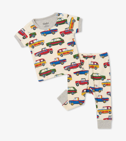 Vintage Cars Organic Cotton Baby Short Sleeve Pajama Set