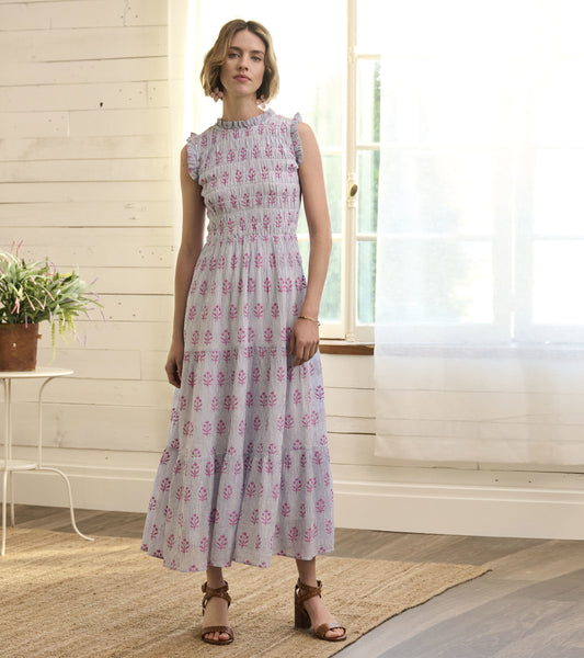 Smocked Maxi Dress - Wildflower Seersucker