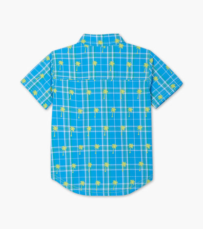 Tropical Plaid Short Sleeve Button Down Shirt