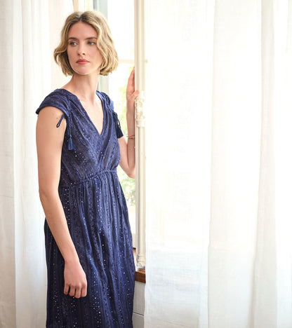 Millie Dress - Navy Sequin Stripes