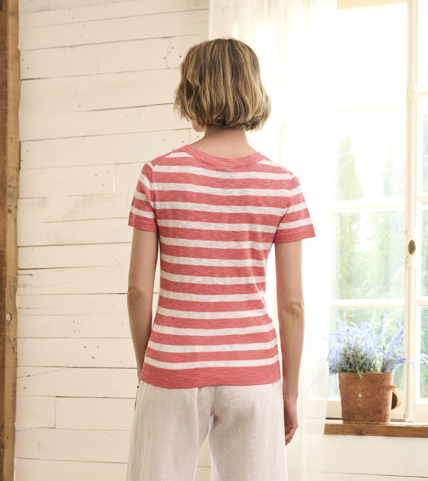 Simone Knit Tee - Coral Stripes