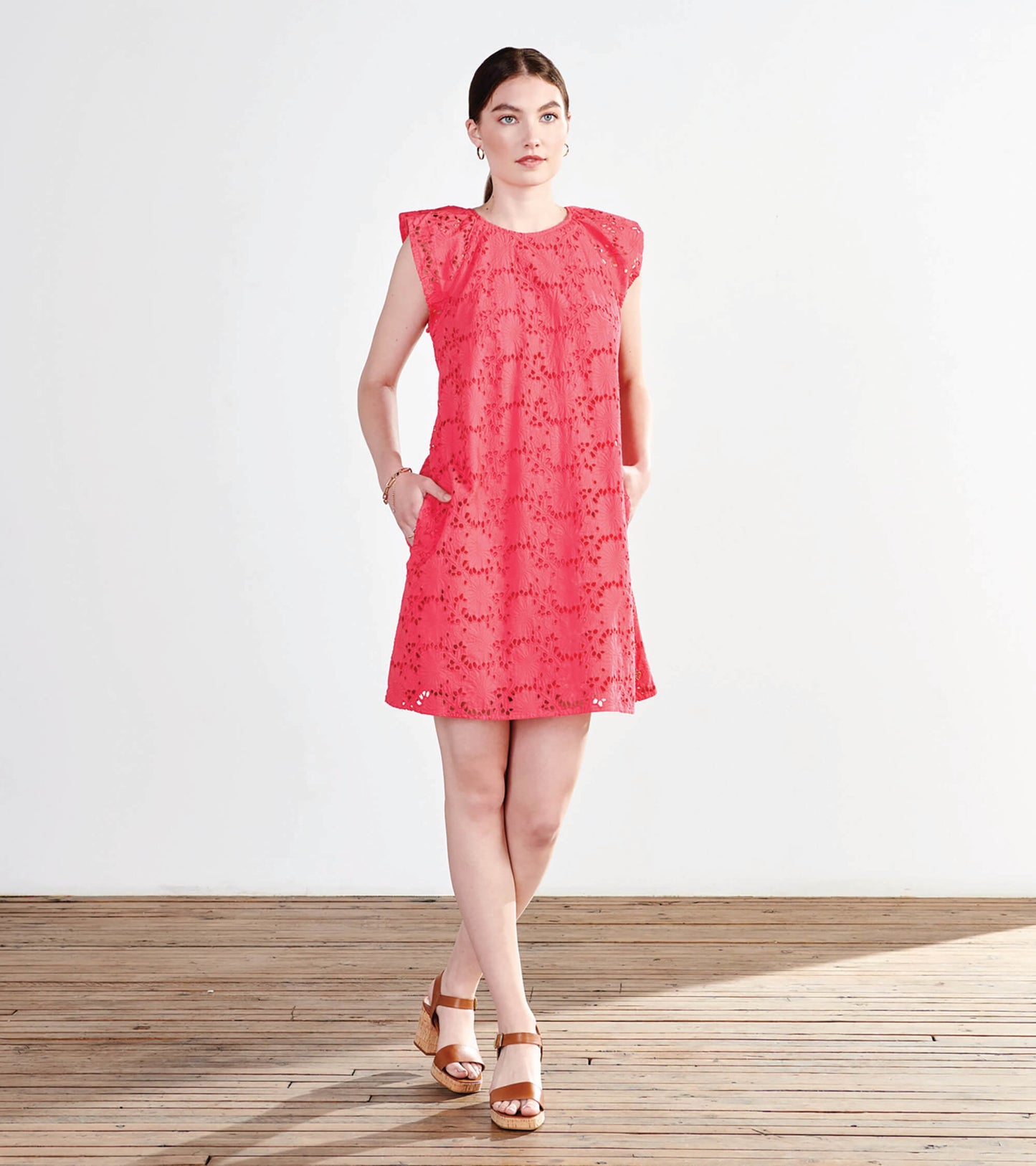 Kaia Eyelet Dress - Rouge Red