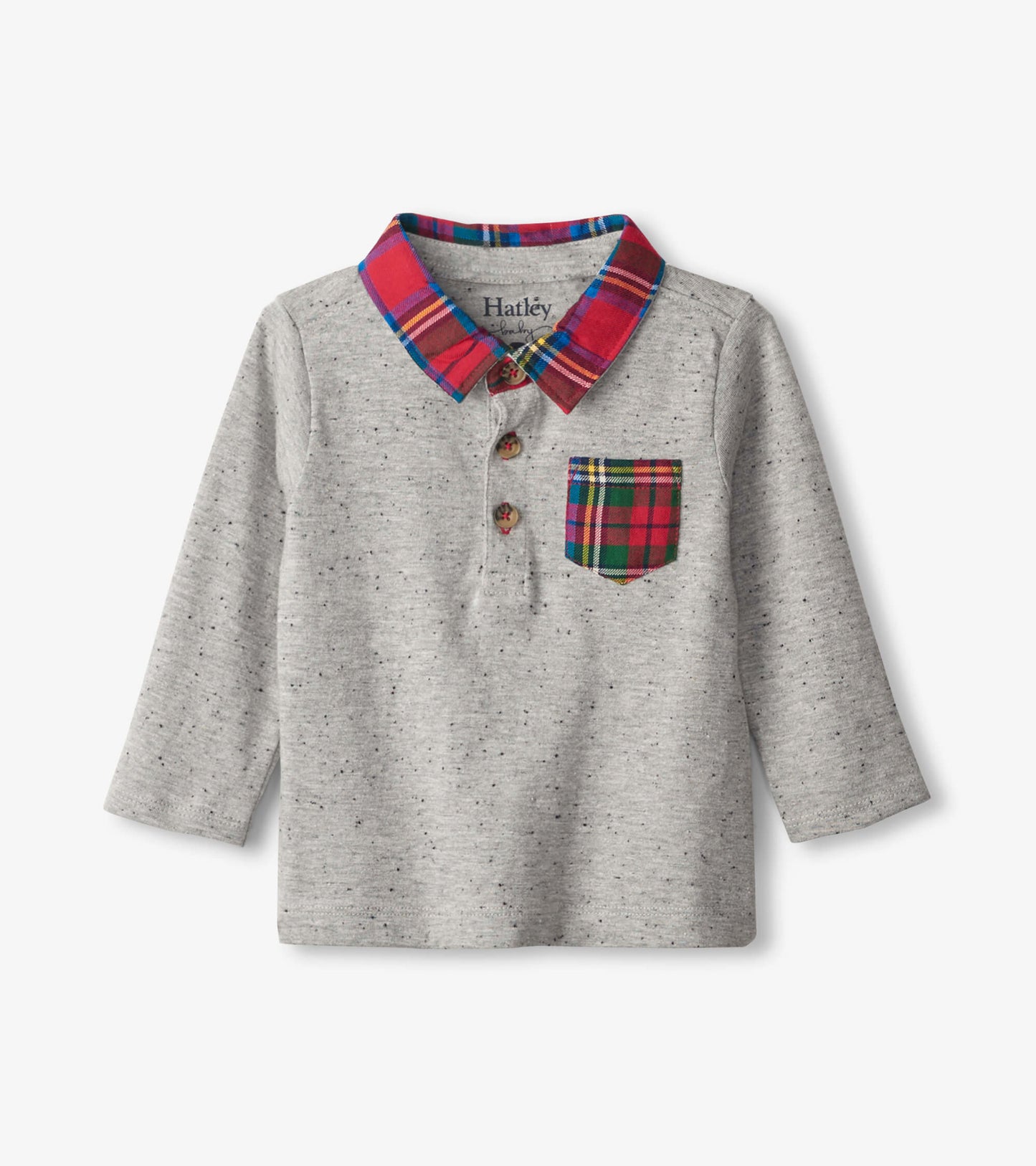 Tartan Trim Long Sleeve Baby Polo Tee