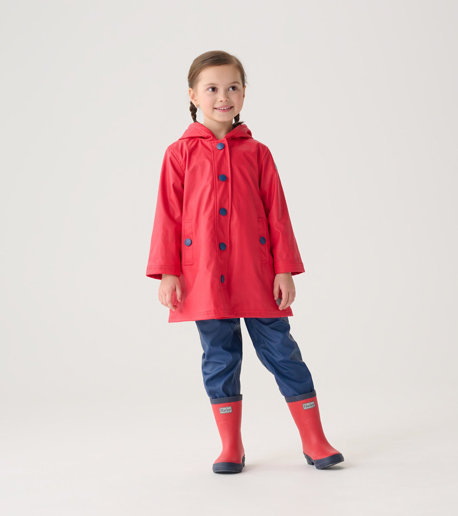 Kids Red Navy Button-Up Raincoat - Main Image