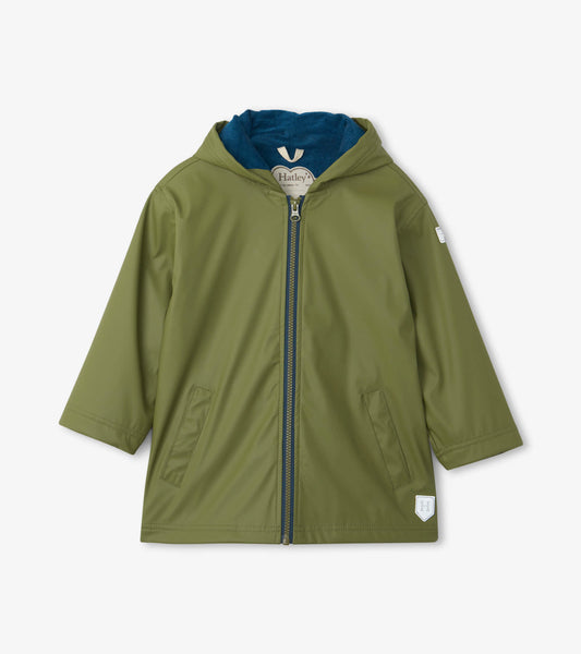 Boys Forest Green Zip-Up Rain Jacket