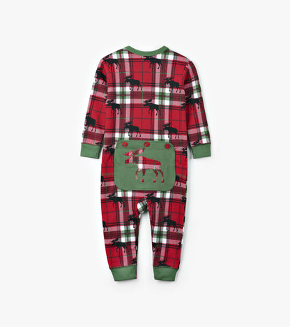 Holiday Moose On Plaid Baby Union Suit