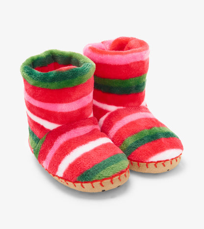 Candy Cane Stripes Kids Fleece Slippers