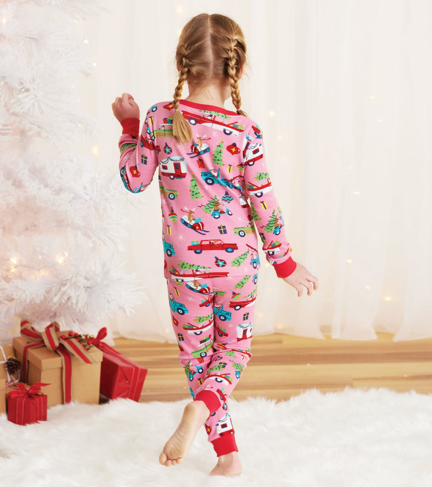 Pink Retro Christmas kids pajama set