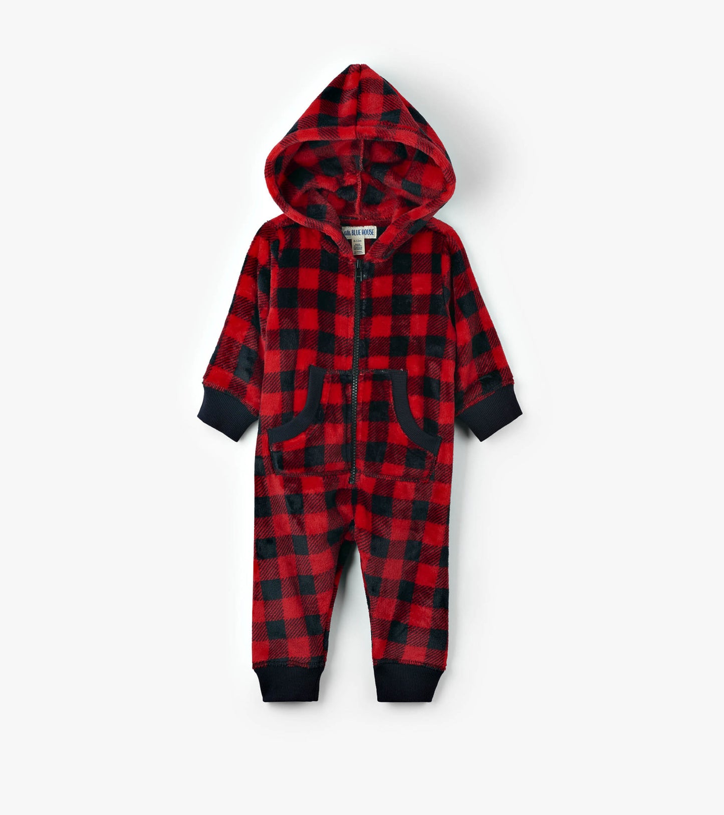 Baby Buffalo Plaid Hooded Fleece Jumpsuit