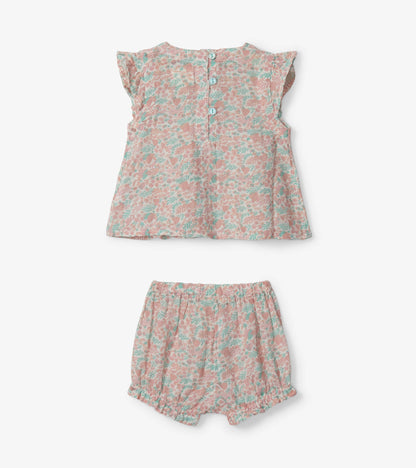 Mini Floral Garden Baby Pin Tuck Top And Bloomer Set