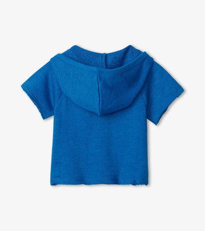 Blue Melange Baby Short Sleeve Pullover Hoodie