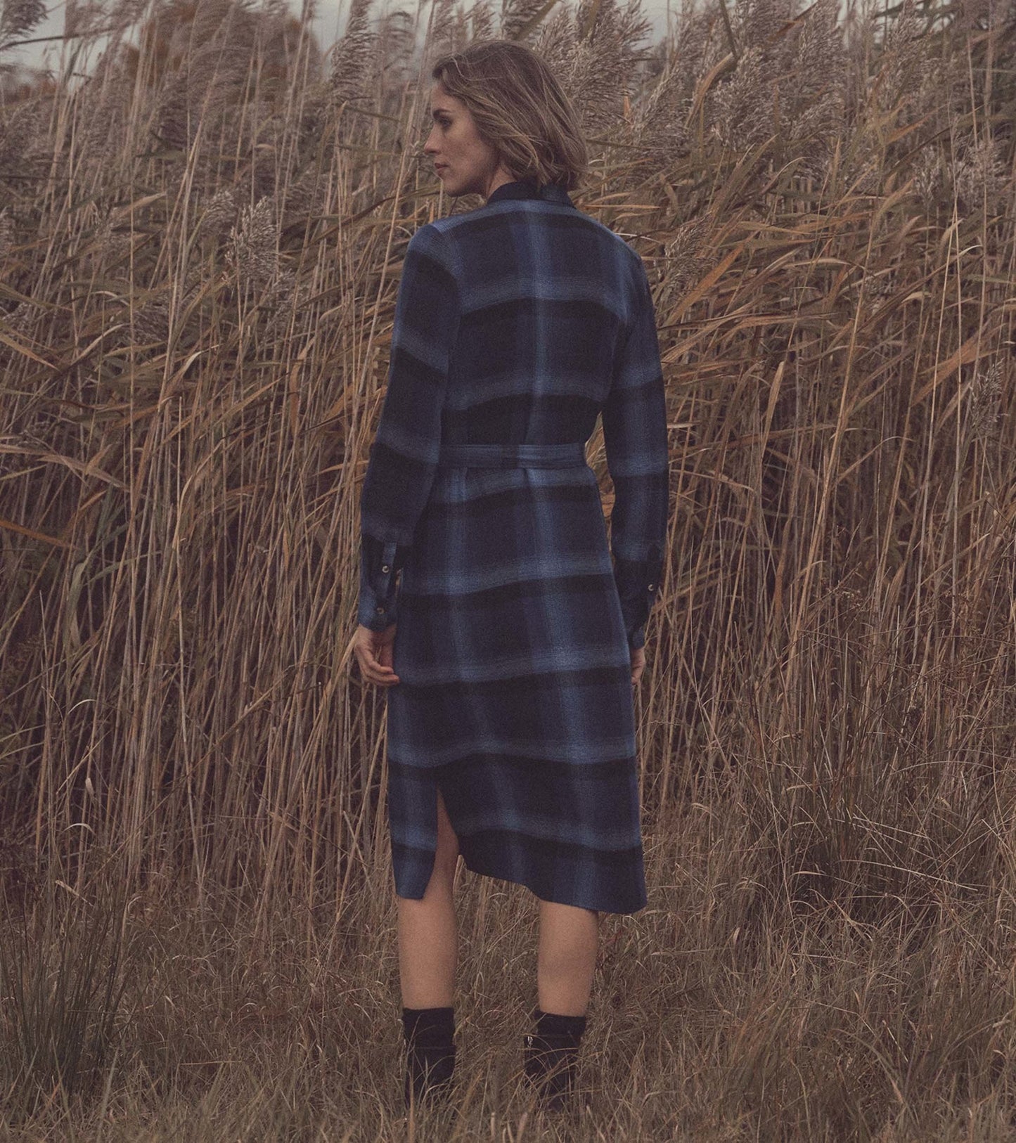 Gwen Midi Shirt Dress - Faded Plaid