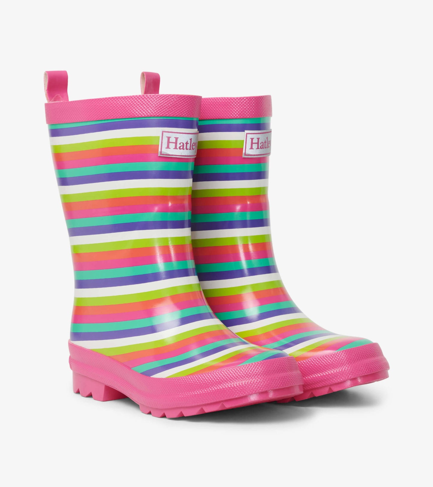 Rainbow Stripes Shiny Rain Boots