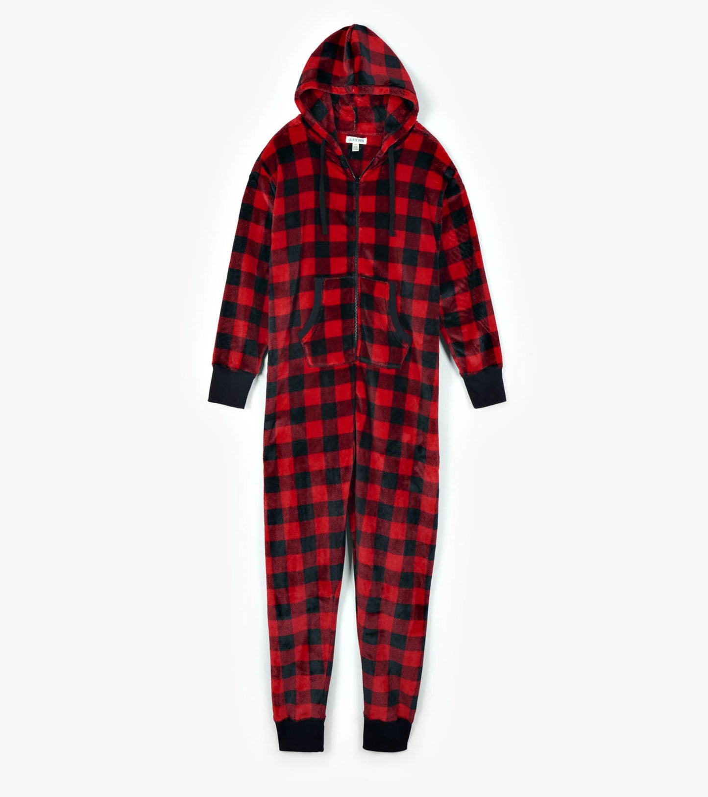 Adult Buffalo Plaid Hooded Fleece Jumpsuit