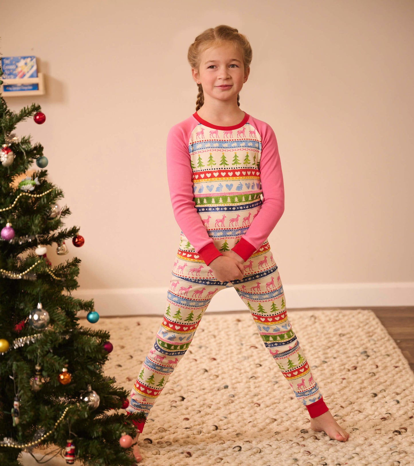 Cream Painted Fair Isle Raglan Kids Organic Cotton Pajama Set