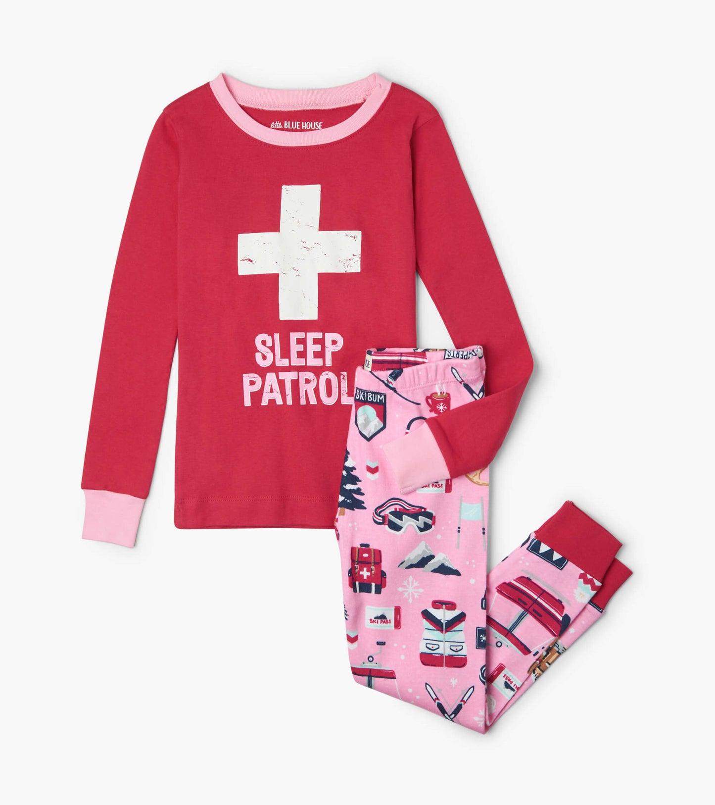 Pink Ski Holiday kids appliqué pajama set