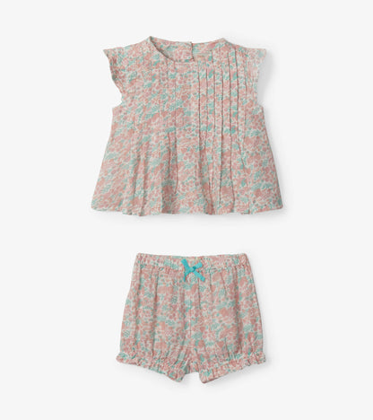 Mini Floral Garden Baby Pin Tuck Top And Bloomer Set