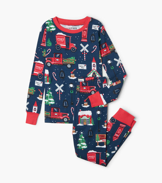 Navy Christmas Village kids pajama set