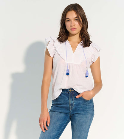 Alexa Popover Top - White Voile