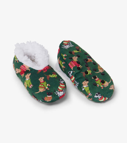 Green Woofing Christmas Kids Warm And Cozy Slippers