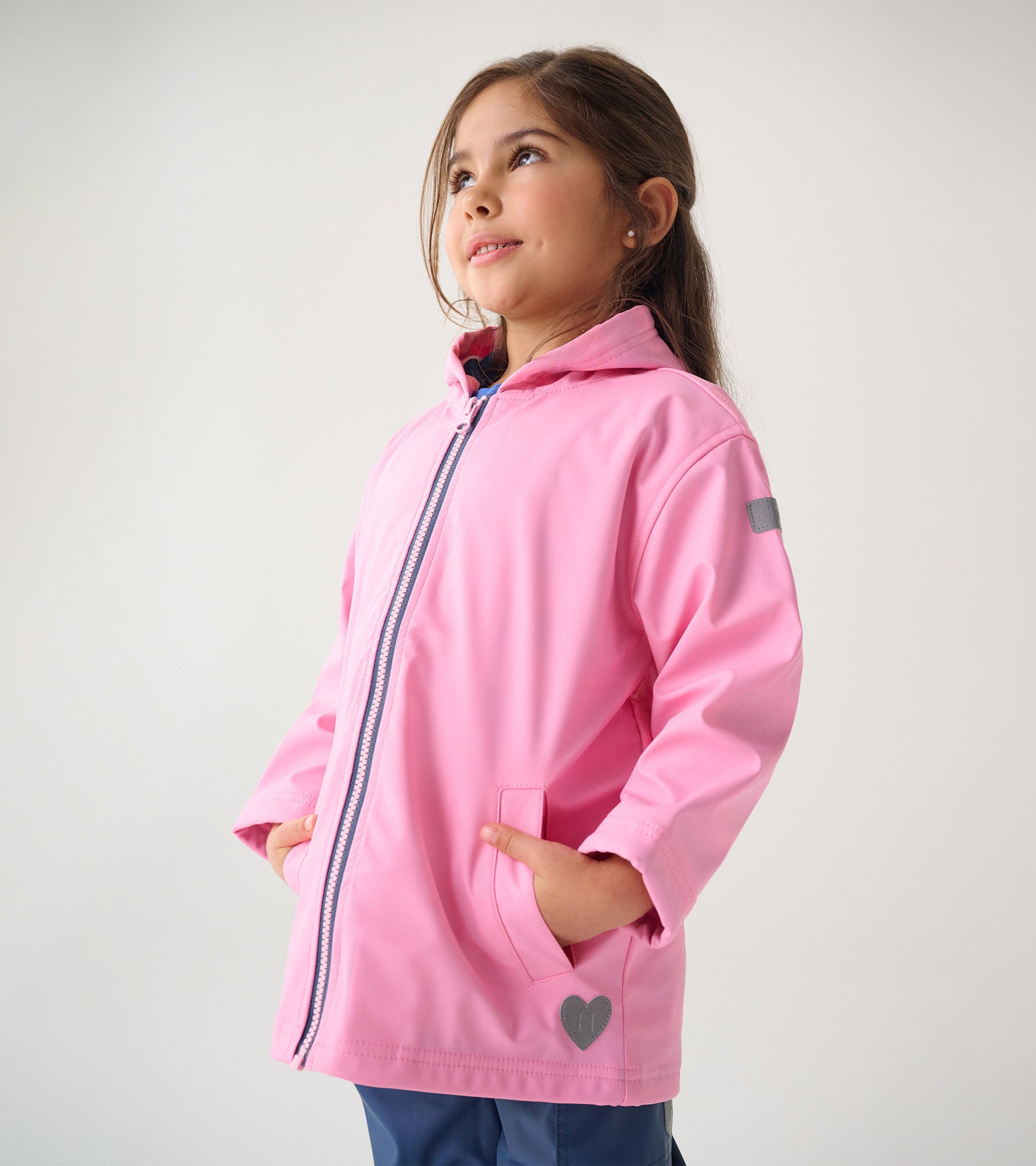 Girls Classic Pink Zip-Up Raincoat - Main Image
