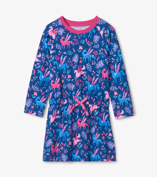 Girls Forest Unicorns Drop Waist Dress