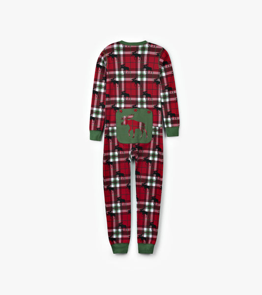 Holiday Moose On Plaid Kids Union Suit