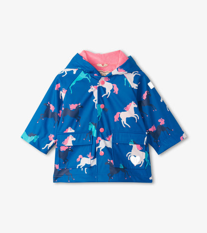 Prancing Horses Colour Changing Terry Lined Baby Rain Jacket