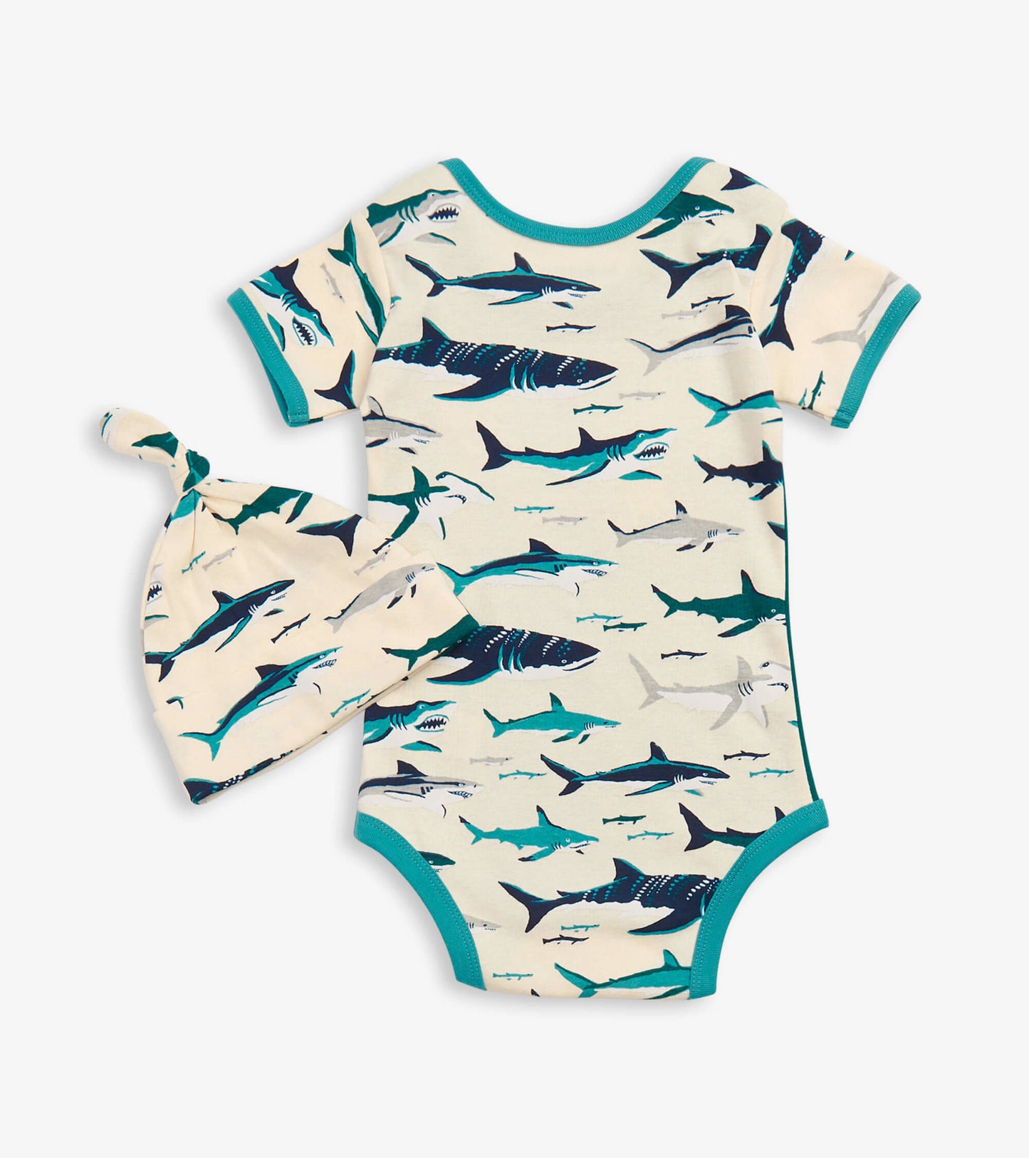 Toothy Sharks Baby Bodysuit With Hat