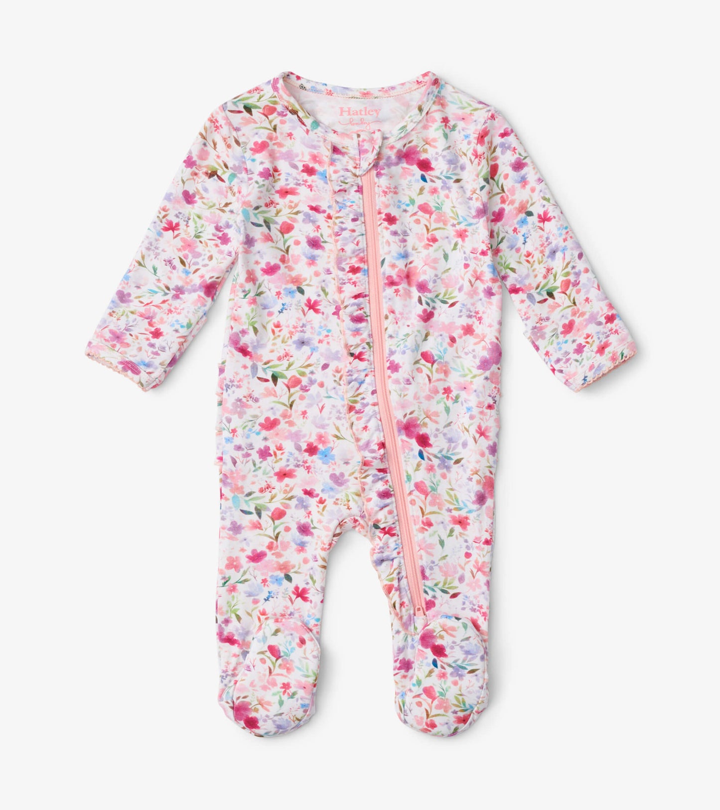 Watercolour Flowers Baby Ruffle Bum Footed Sleeper