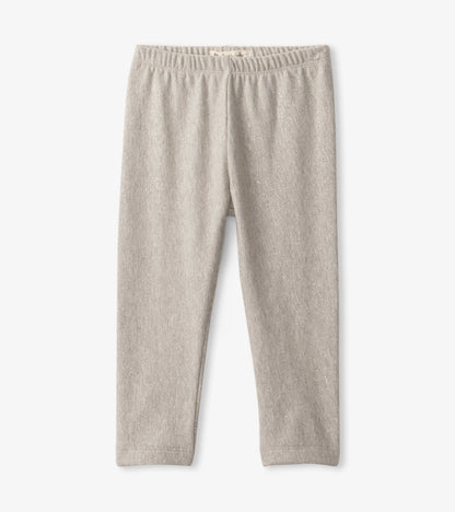 Grey melange leggings with a soft texture and elastic waistband, suitable for infants and toddlers.
