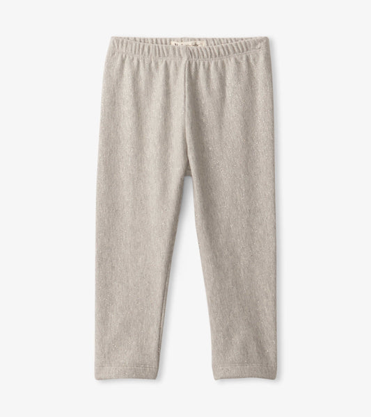 Grey melange leggings with a soft texture and elastic waistband, suitable for infants and toddlers.