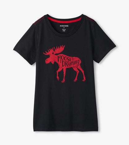 Women's Moose On Red Pajama T-Shirt