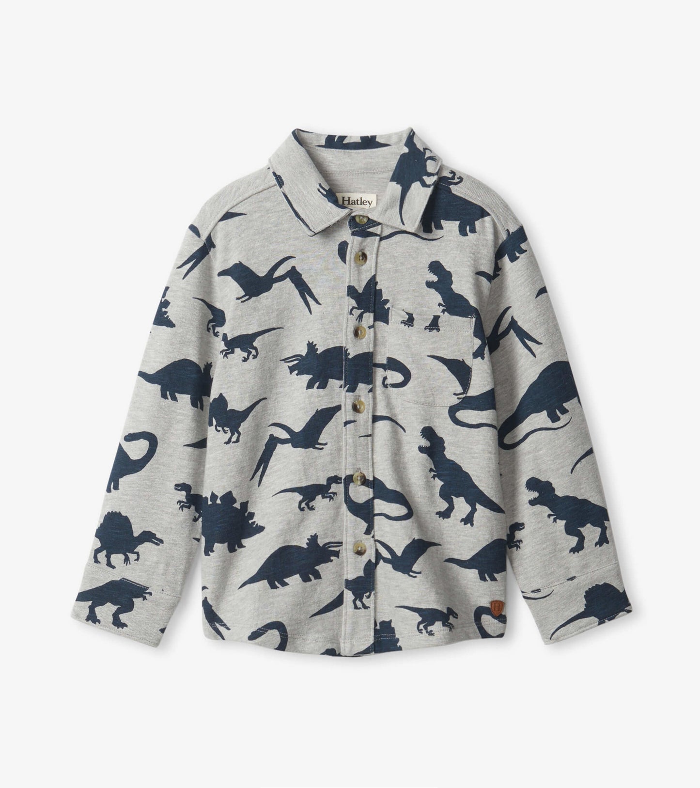 Boys Big Dinosaur Jersey Button Down Shirt