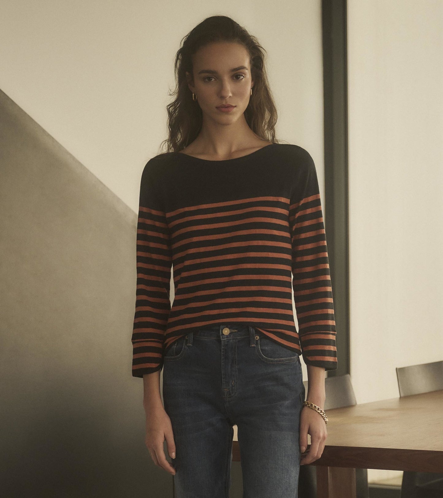 3/4 Sleeve Breton - Amber Stripes